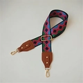 Close-up of geometric woven shoulder strap with brown leather and gold metal clasp - Rhombus Style 1 Brown