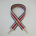 Adjustable striped bag strap in red, white and blue with gold metal buckles - Dark Blue