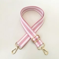 Pink and white striped canvas bag strap with adjustable length and gold metal lobster clasps - Pink White Strap / Silver Clasp