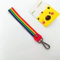 Rainbow striped short handle strap with dark gray metal hook for stylish handbags - Red Gold Buckle