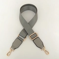 Grey adjustable nylon shoulder strap with gold metal lobster clasps and leather ends - Gray