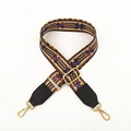 Adjustable colorful geometric patterned shoulder strap with black leather ends - Ethnic Style with Black Leather