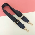 Detail of adjustable nylon strap with gold metal buckle and leather reinforced ends - Blue