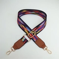 Ethnic style colorful woven guitar strap for handbags with golden metal lobster clasps - Black Border Colorful Clouds With Brown Leather End
