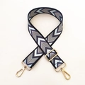 Adjustable geometric blue and gray shoulder strap with gold lobster clasps for handbags - Arrow Pattern / Silver Clasp