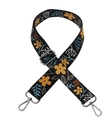 Ethnic style floral fabric bag strap with yellow vintage pattern and silver metal hooks - Black and Yellow Flower / Silver Clasp