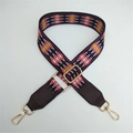 Ethnic style strap with red and yellow geometric diamond pattern and gold hardware - Coffee Rhombus With Coffee Leather End