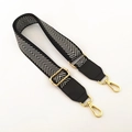Adjustable black and white chevron pattern bag strap with gold metal swivel hooks - Silver Thread Black (Black Trim)