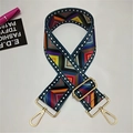 Adjustable wide canvas shoulder strap with vintage geometric patterns and gold metal hooks - Geometric Film