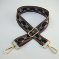 Detail of adjustable ethnic style strap with red green stripes and gold lobster clasp - Black Green Grain