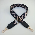 Adjustable crossbody bag strap with black and gold geometric pattern and swivel hooks - Black Pink Rhombus + Black Leather