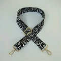 Macro detail of adjustable wide strap with black and white geometric patterns and gold clips - Black White Overlapping Squares