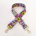 Detail of colorful ethnic floral wide strap with polished gold-tone metal hooks - Colorful Flowers / Silver Clasp
