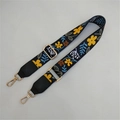Detail of adjustable bohemian floral patterned strap with gold lobster clasps and black leather - Silver Clasp / No. 6 Black Yellow Flower