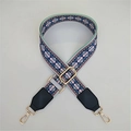 Adjustable geometric ethnic pattern bag strap with leather trim and gold metal hardware - Light Green Pattern