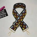 Detailed view of wide ethnic geometric shoulder strap with gold metal lobster clasps - Argyle 2
