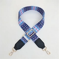 Adjustable geometric ethnic style bag strap with gold hardware and faux leather ends - Blue Patterned