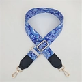 Adjustable dark blue paisley patterned wide bag strap with gold metal hooks for handbags - Blue Dandelion