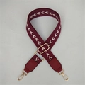 Adjustable burgundy wide bag strap with cream V-pattern and gold metal buckles - Burgundy
