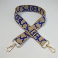 Adjustable khaki wide bag strap with blue pixel geometry and gold metal hardware - Khaki
