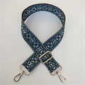 Adjustable blue ethnic geometric jacquard nylon shoulder strap with gold metal hooks - US 7 / Silver Clasp