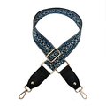 3.8cm ethnic geometric wide woven bag strap with golden metal lobster clasps and leather ends - Blue Black White Jacquard / Style 1