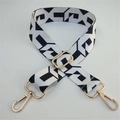 Adjustable wide replacement bag strap with black and white geometric jacquard pattern - Silver Clasp / Black White Checker