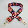 Adjustable geometric orange pink shoulder strap with gold metal swivel clasps - Silver Clasp / Orange Checkered
