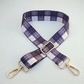 Adjustable bag strap with purple and pink plaid pattern and golden metal swivel hooks - Silver Clasp / Plaid