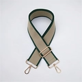 Adjustable wide replacement bag strap in light khaki with dark green border details - Green