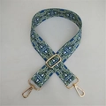Ethnic style adjustable shoulder strap with blue and green geometric pattern and gold buckles - US 3