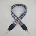 Adjustable geometric pattern bag strap with mint green weave and gold hooks - Green Floral
