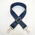 Adjustable blue geometric patterned bag strap with gold lobster clasps and buckles - US 8
