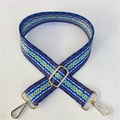 Adjustable woven replacement bag strap with blue, yellow, and red geometric patterns - US 11