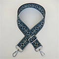 Ethnic style wide replacement strap for crossbody bags with blue geometric weave - Blue Grid Silver Buckle