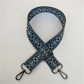 Ethnic style wide replacement strap with blue and black geometric pattern on white background - Blue Grid Gunmetal Buckle