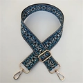 Ethnic blue and grey wide replacement shoulder strap with adjustable gold metal hooks - Blue Grid Gold Buckle