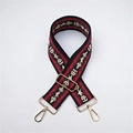 Adjustable wide shoulder strap with red and black ethnic geometric woven pattern - Ethnic Style Gold Buckle