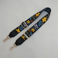 Bandoulière large réglable à motif floral noir et jaune avec mousquetons dorés - Design No.6