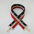 Adjustable wide replacement bag strap with red blue stripes and white stars embroidery - Five-pointed Star Gold Buckle