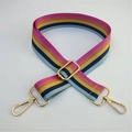 Adjustable ethnic style bag strap with multi-color stripes and gold metal hardware - Vintage Rainbow