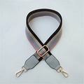 Dettaglio tracolla regolabile in tessuto a righe con inserti in pelle PU e ganci dorati - Larghezza: 3.8cm / Nero Rosa e Grigio