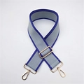 Adjustable wide replacement bag strap in light grey and navy with gold metal hooks - Blue Gold Buckle