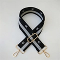 Adjustable black nylon bag strap with silver stars and golden metal buckles - Silver Star Gold Buckle