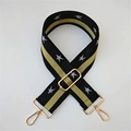 Adjustable wide black bag strap with gold stripes and embroidered silver stars - Gold Star Gold Buckle