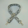 Ethnic wide bag strap with black and white geometric pattern and gold buckles - White + Black Grid