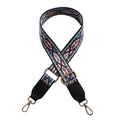 Ethnic wide woven floral purse strap with adjustable gold buckle and black leather ends - Silver Buckle / Blue Rhombus with Black Trim