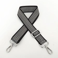 Adjustable black and white herringbone pattern replacement shoulder strap with silver hooks - Silver Stripe Silver Buckle