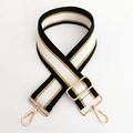 Adjustable black and white striped shoulder strap with gold metallic thread and buckles - Silver Clasp / Black Gold Line