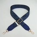 Ethnic style adjustable navy blue wide shoulder strap with geometric diamond jacquard - Blue Dot + Blue Leather Trim